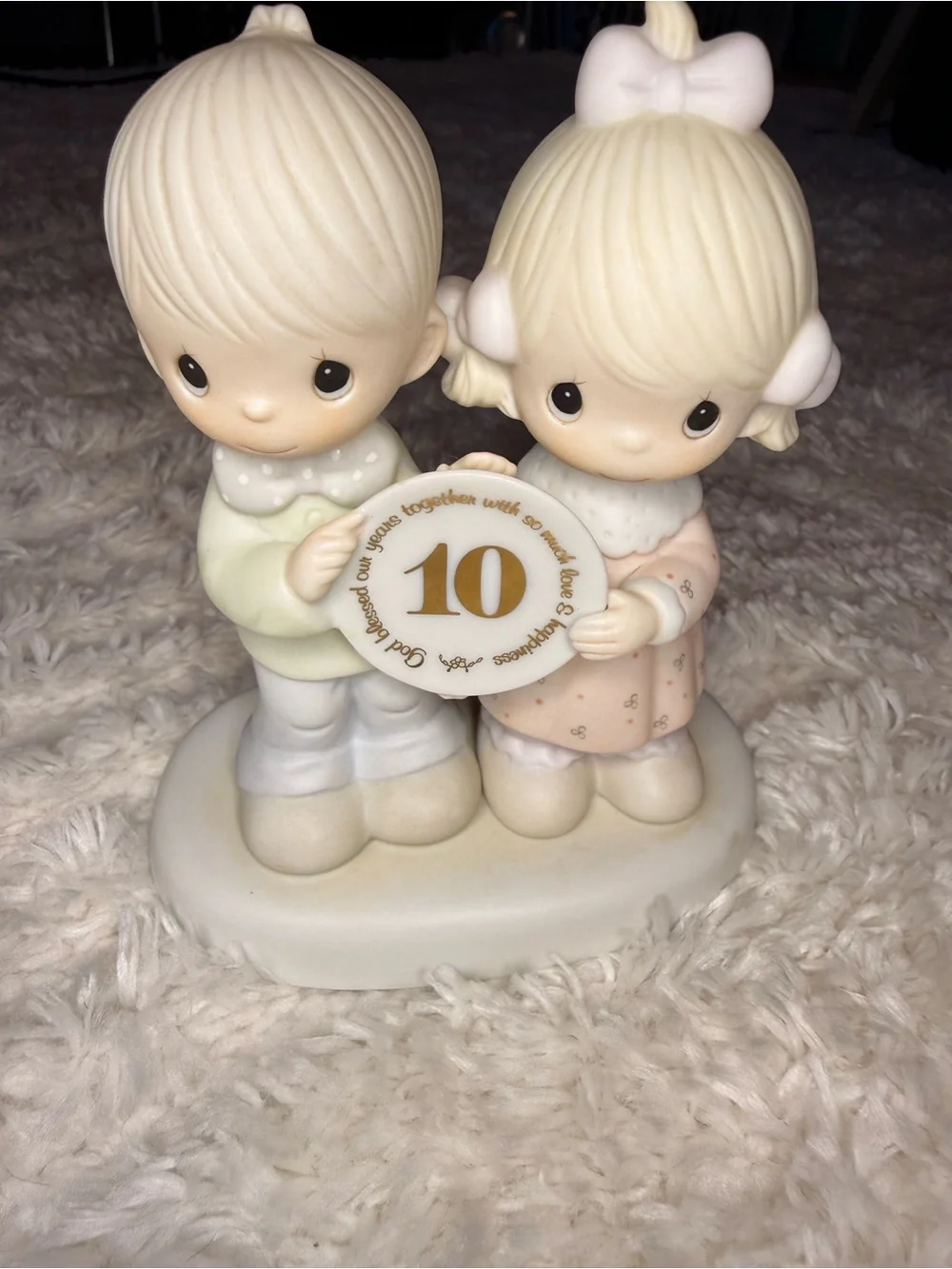 Precious Moments 10th Anniversary Cake Topper - Cream, Pale Pink, Pale Green